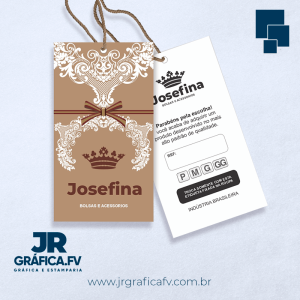 Tag Personalizada Couchê 250g 9x5cm 4x4 Verniz Total Brilho Frente Corte Reto furo 4mm